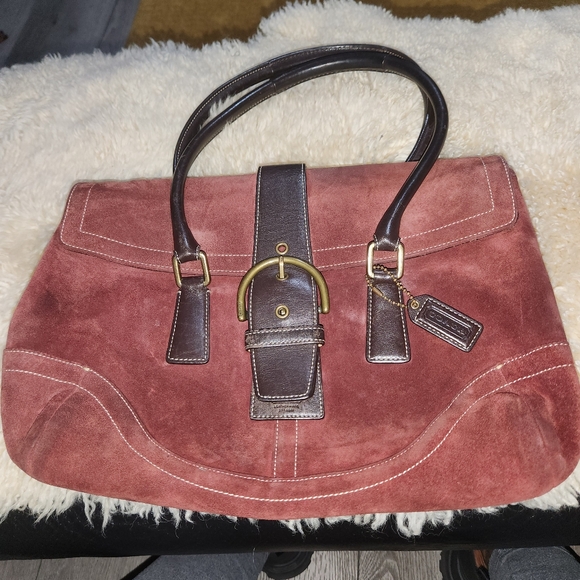 Coach Handbags - COACH  suede and leather trim  preowned bag